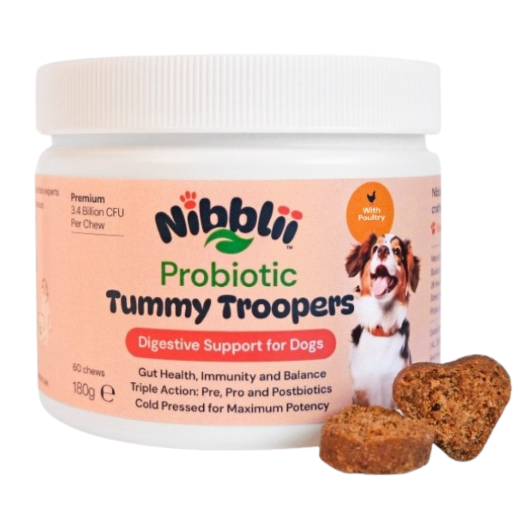 Nibblii Tummy Troopers | Probiotic Dog Chews | Digestive Support | Triple-Action 3.4 billion CFU